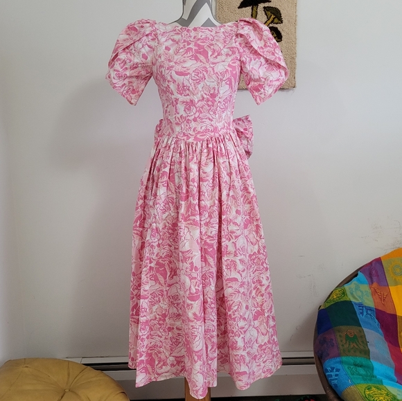 Laura Ashley Dresses & Skirts - Laura Ashley | 80s Pink Rose Print Gown